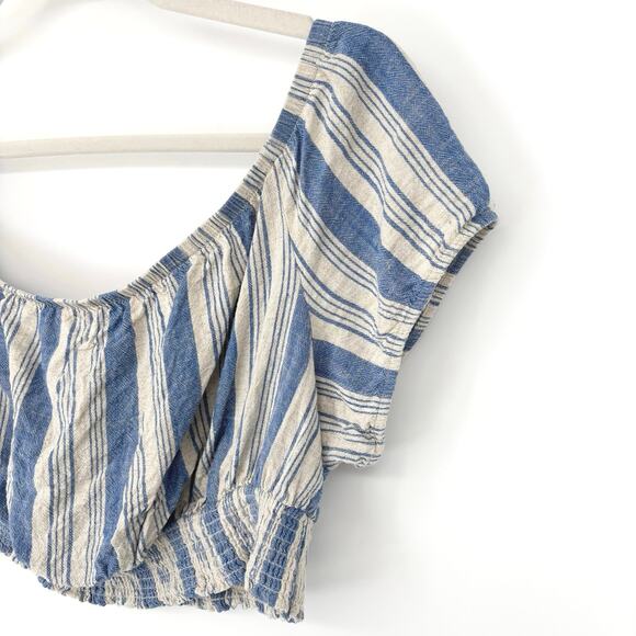 Torrid Off Shoulder Blue Cream Linen Blend Cropped Top Size 3X - Picture 4 of 8